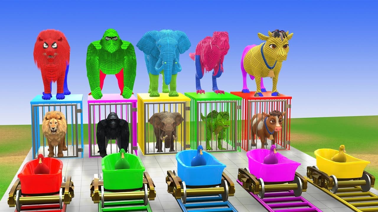 Long Slide Game with Cow Elephant Gorilla Hippopotamus Tiger 3d Animal Game Funny 3d Animals