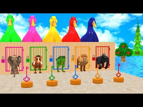 Long Slide Game with Cow Elephant Gorilla Hippopotamus Tiger 3d Animal Game Funny 3d Animals
