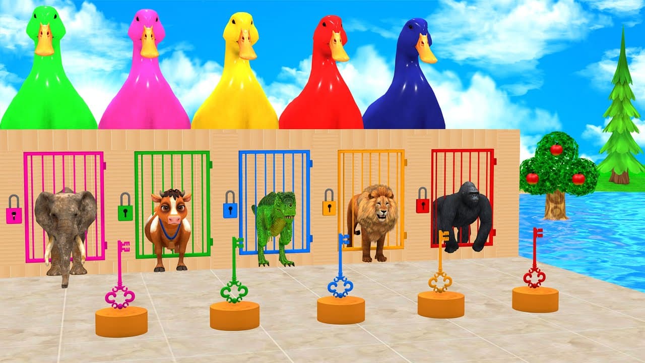 Long Slide Game with Cow Elephant Gorilla Hippopotamus Tiger 3d Animal Game Funny 3d Animals