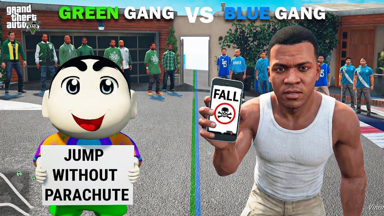 Franklin Blue Gang Gives Impossible Dares To Shinchan Green Gang In GTA 5!
